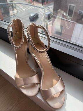 Jewel Badgley Mischka Blush Crystal-Ankle Strap Satin Heels